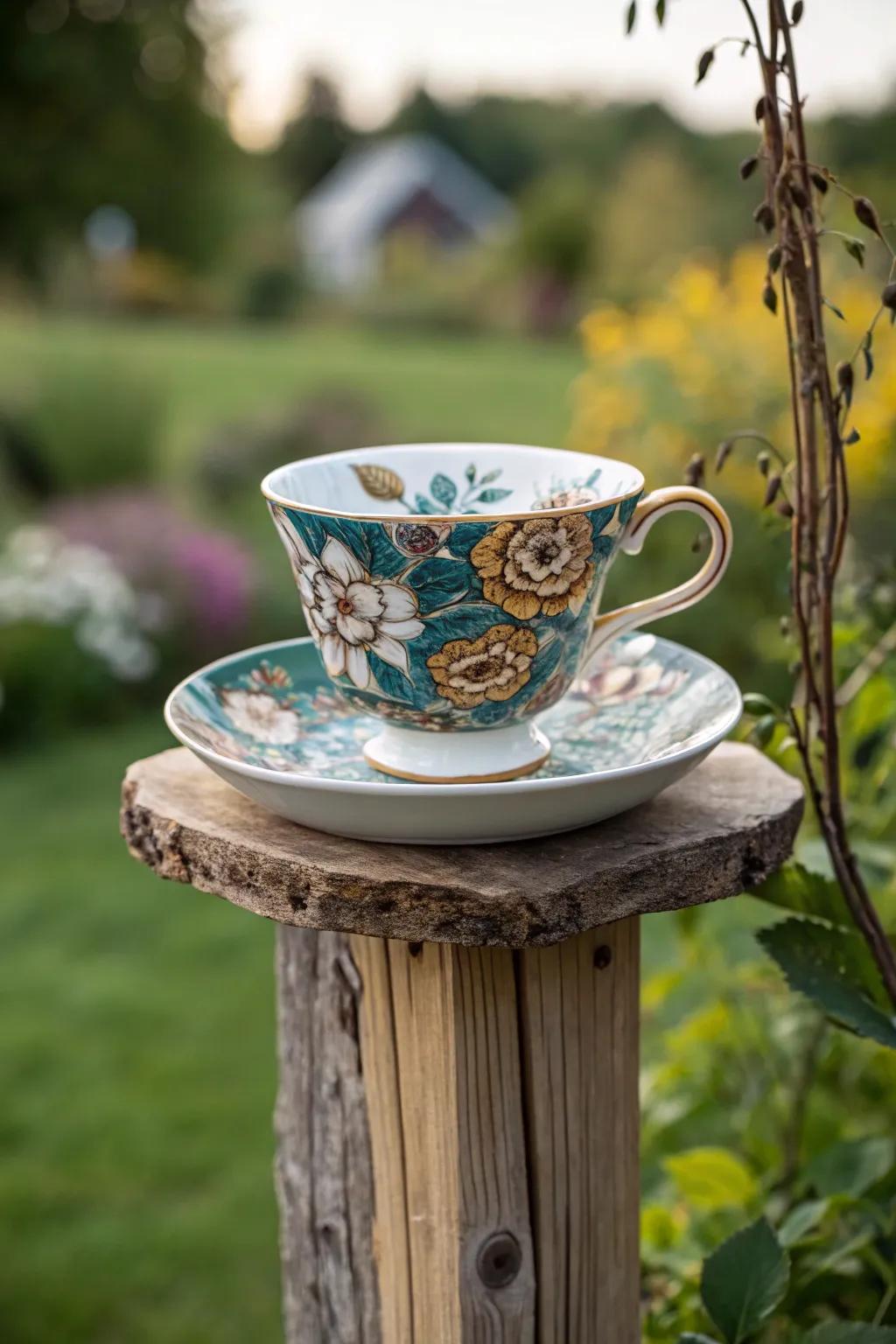 Invite serenity and songbirds into your garden with this elegant teacup feeder—a perfect blend of minimalist beauty and boho charm.