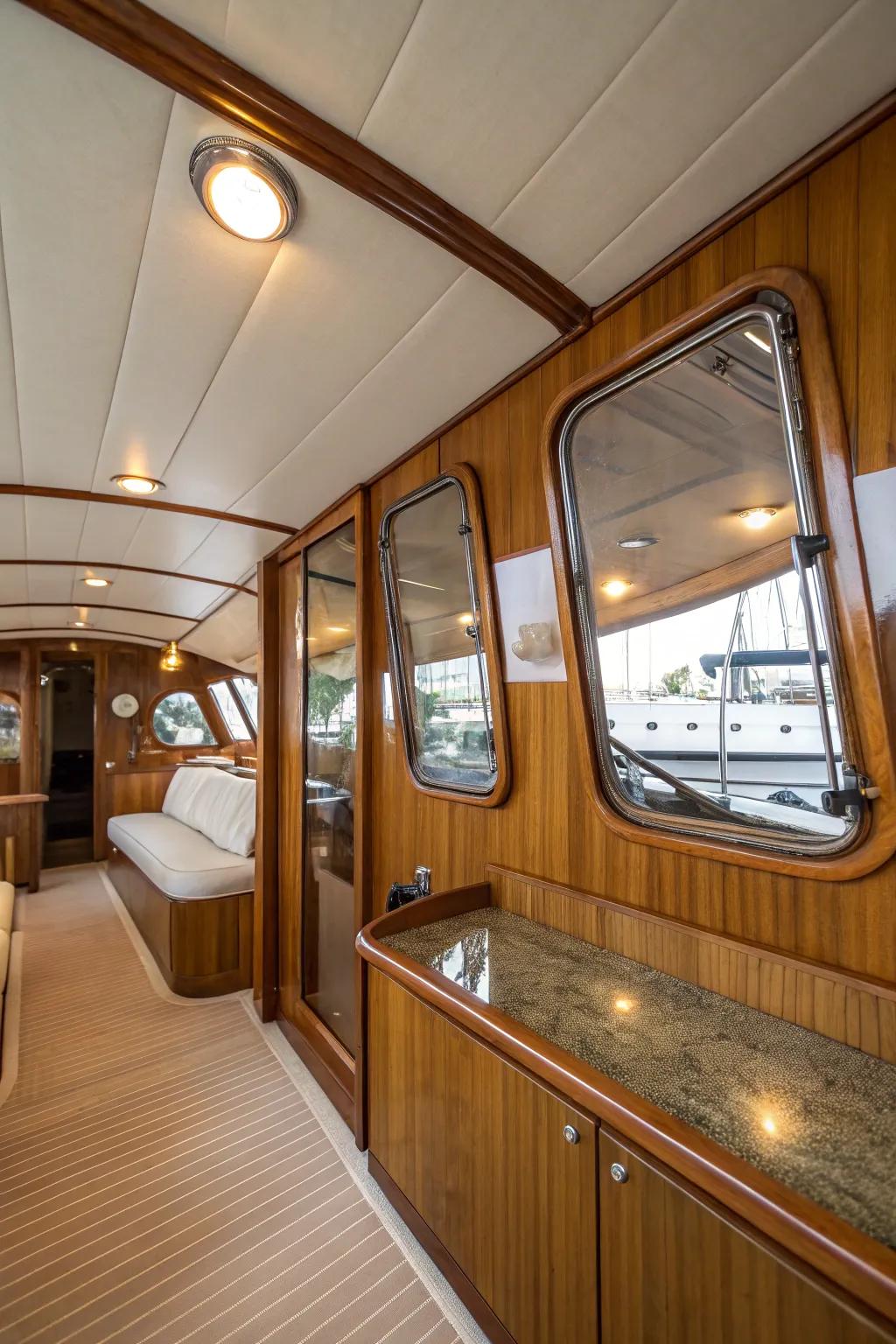 Mirrors that reflect light and enhance the sense of space.