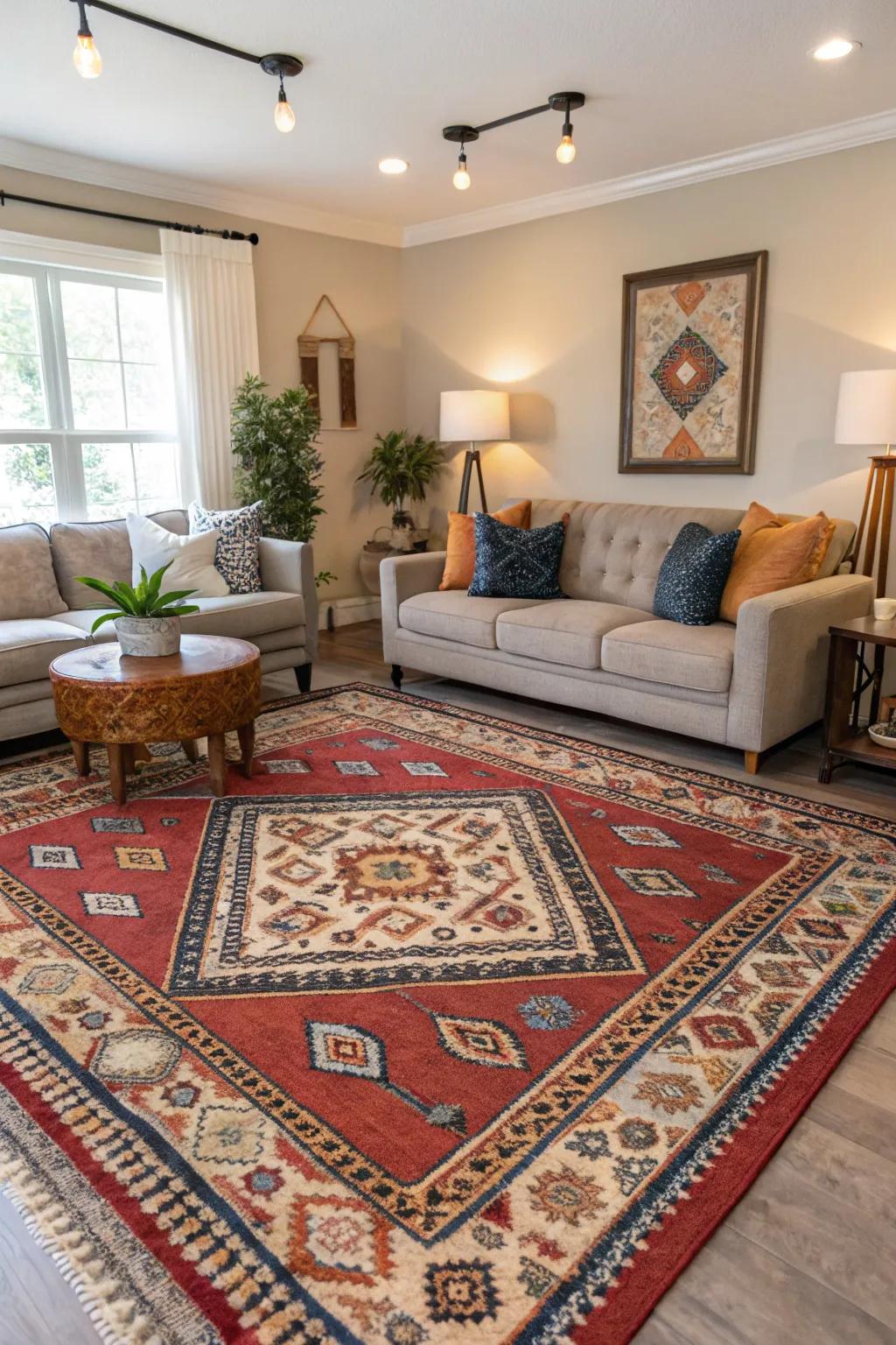 A statement rug can be the key focal point of your living room's design.