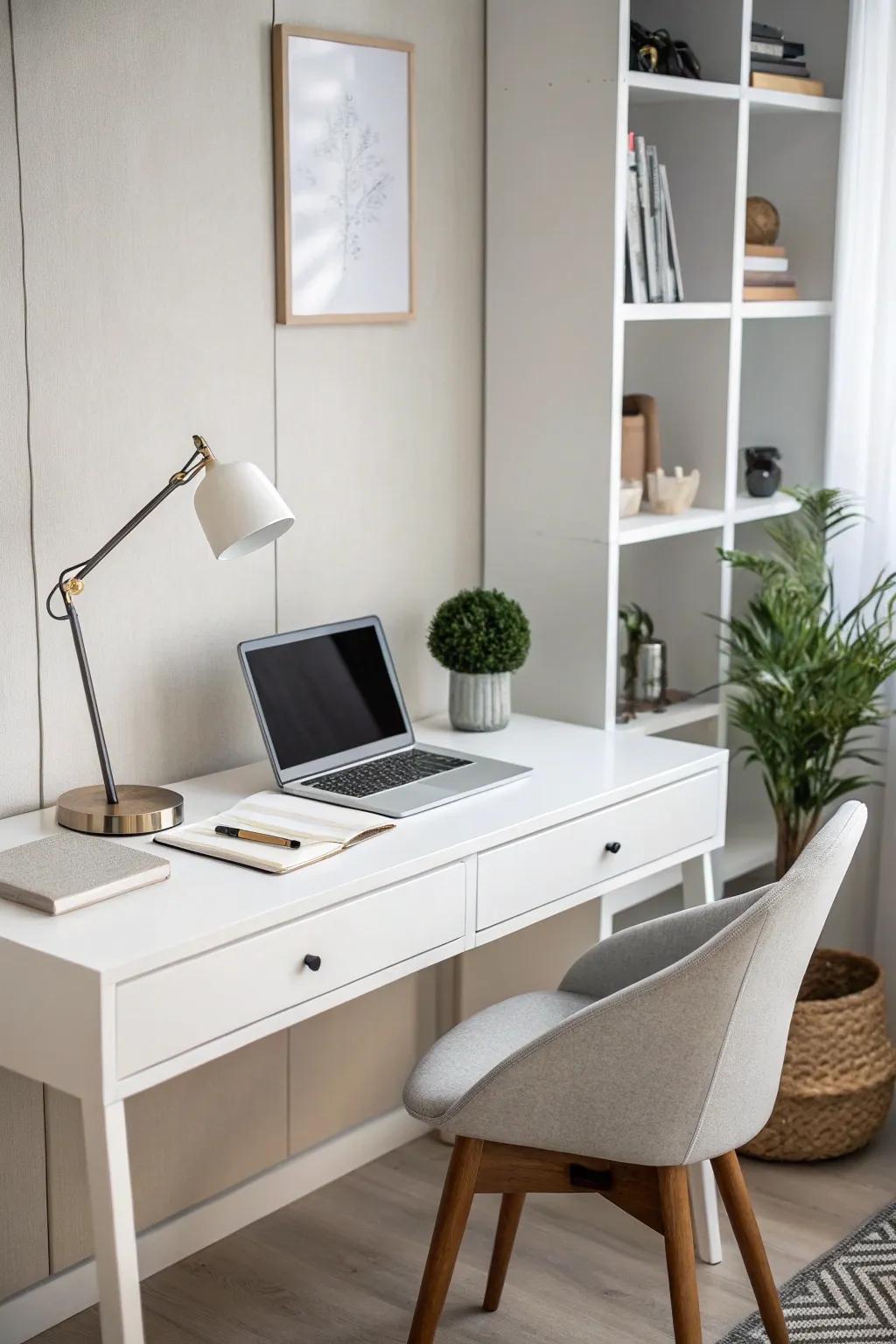 A minimalist desk design that promotes a calming environment.