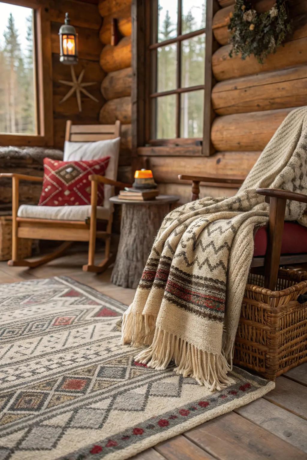 Rugged textures add depth and warmth to cabin decor.