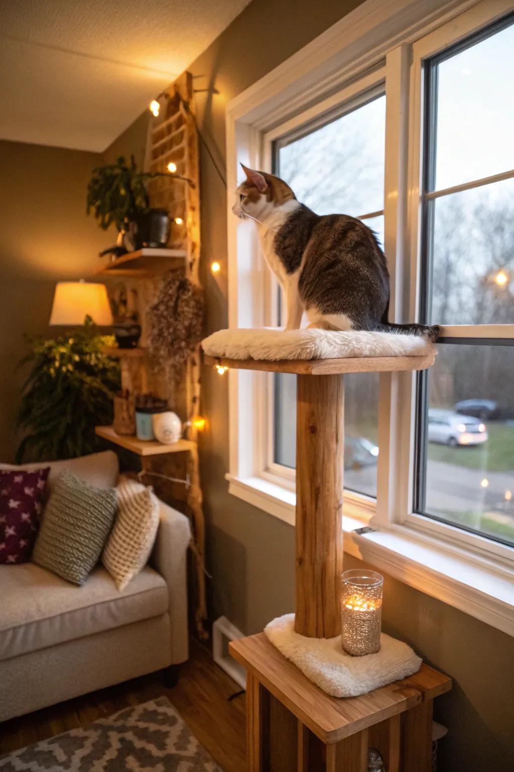 A corner perch provides a cat with a perfect high vantage point.
