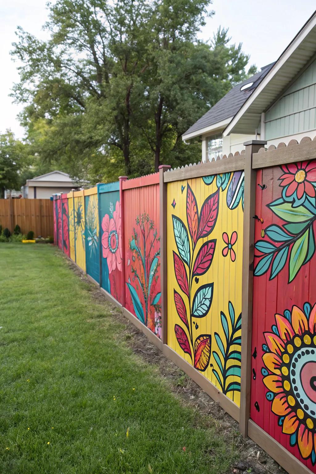 A mural wall transforms a fence into an artistic masterpiece.