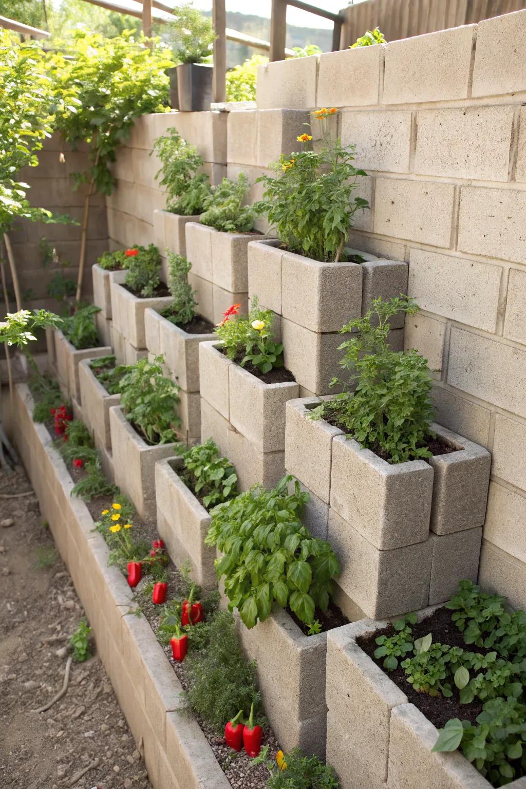 Craft your own fresh haven with a striking cinder block edible garden wall.