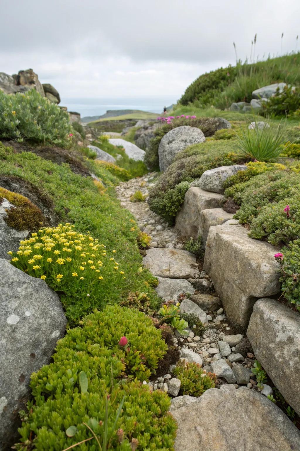 Crevice gardens offer a unique way to showcase alpine plants.