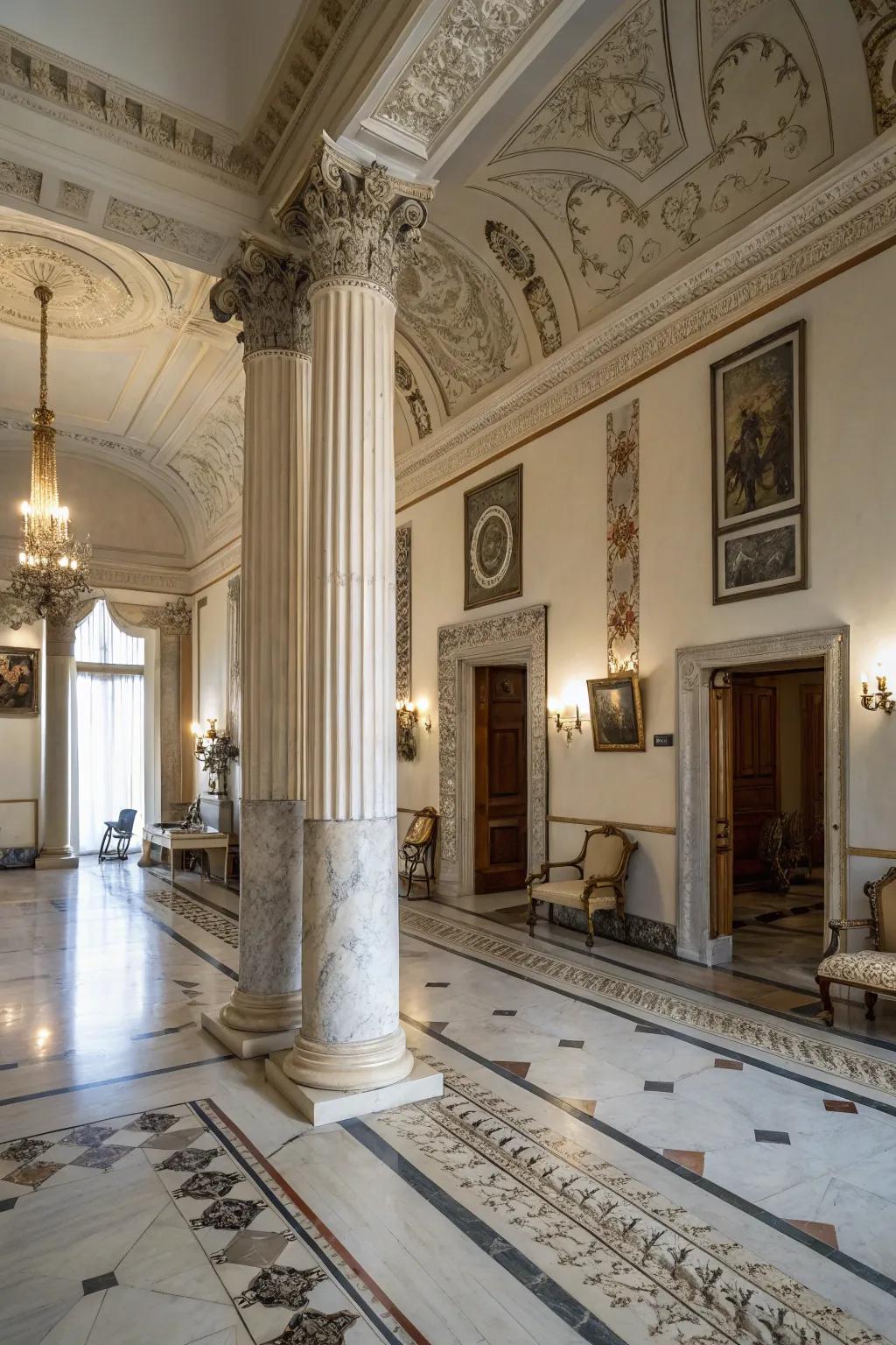 Grecian-inspired columns enhancing the sophistication of an elegant interior.