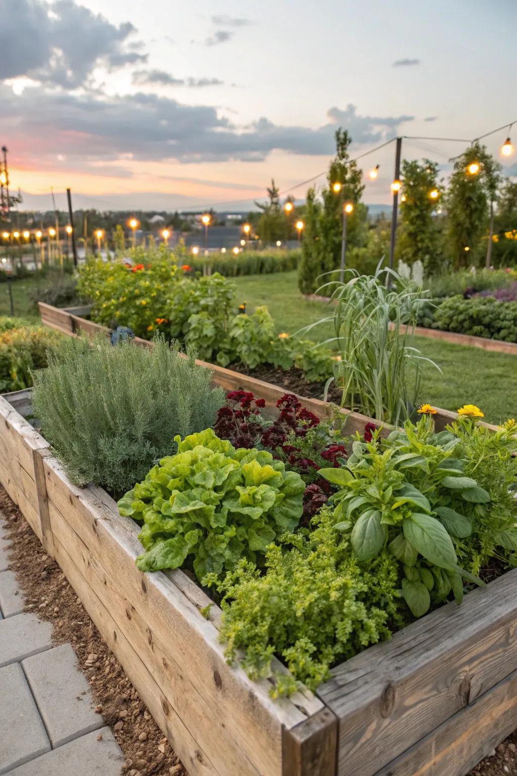 A garden blend that is both fragrant and tasty is made up of herbs and vegetables.