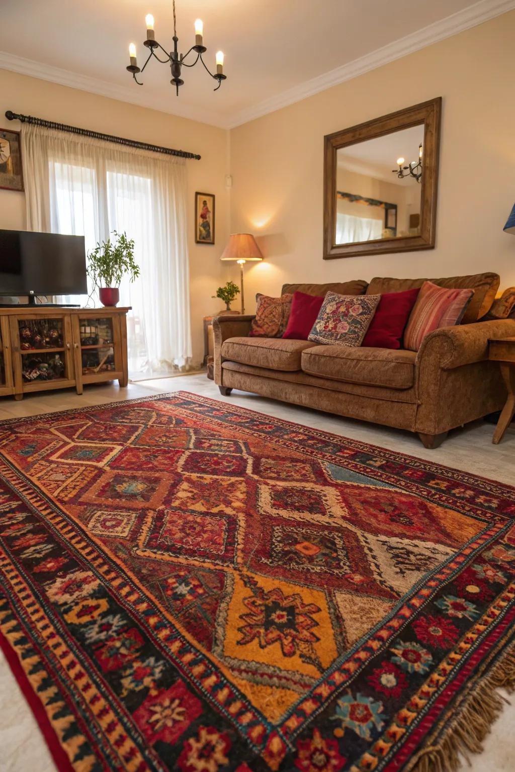 Unique rugs add texture and warmth to your living room.