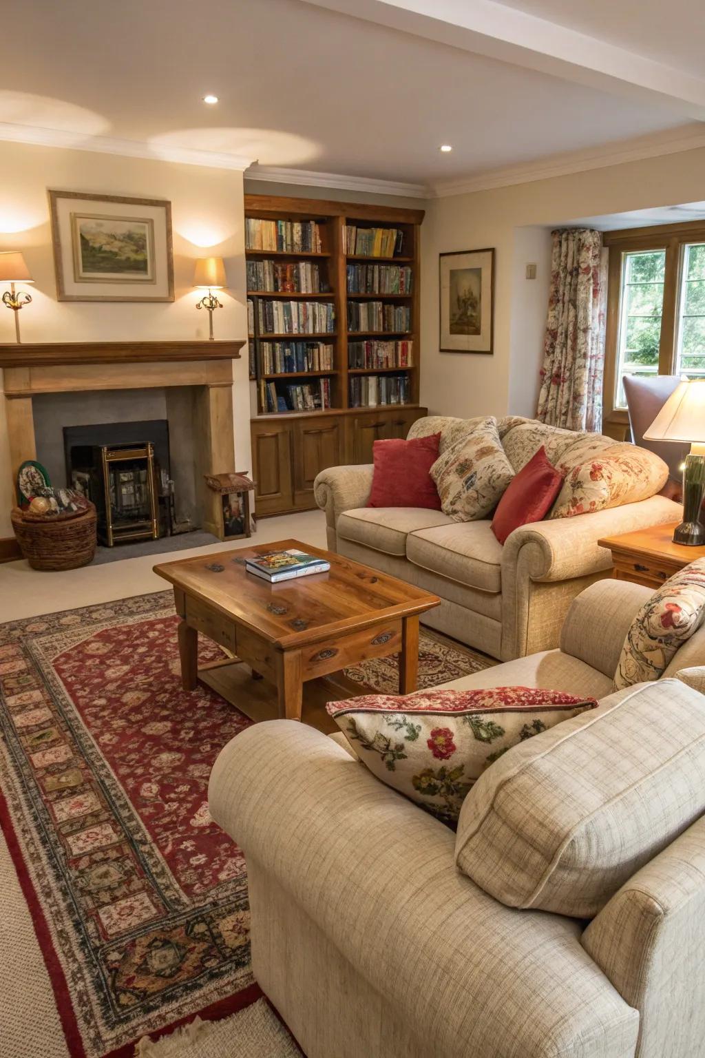 Overstuffed furniture offers an inviting place to relax.