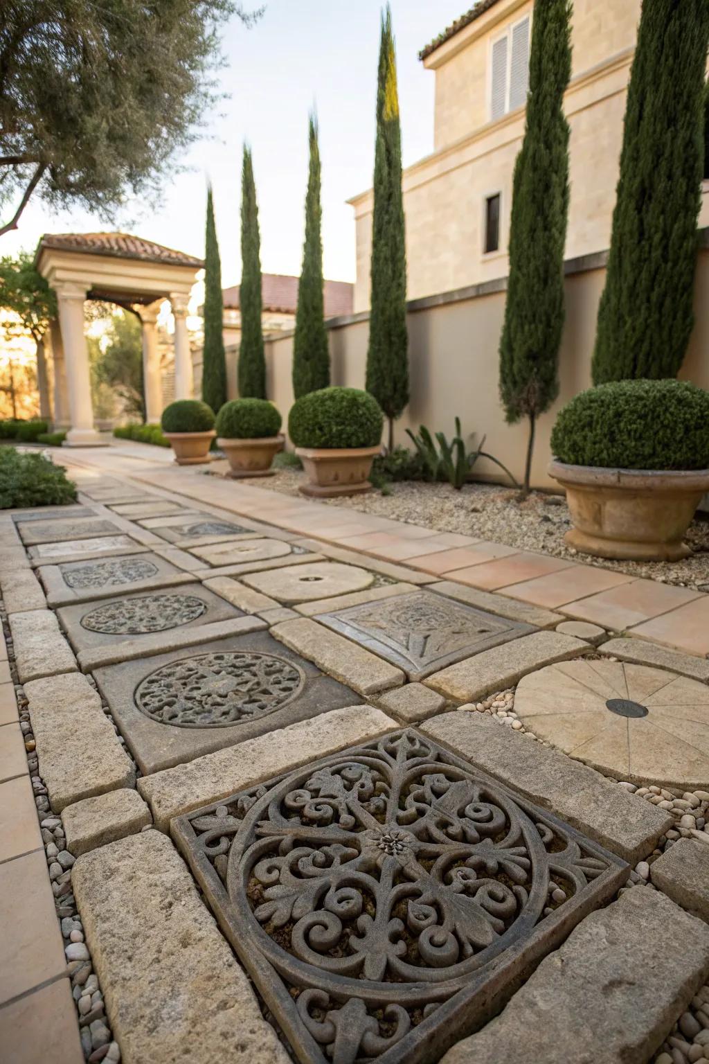 Append a dash of sophistication with unexpected materials in your courtyard pavers.