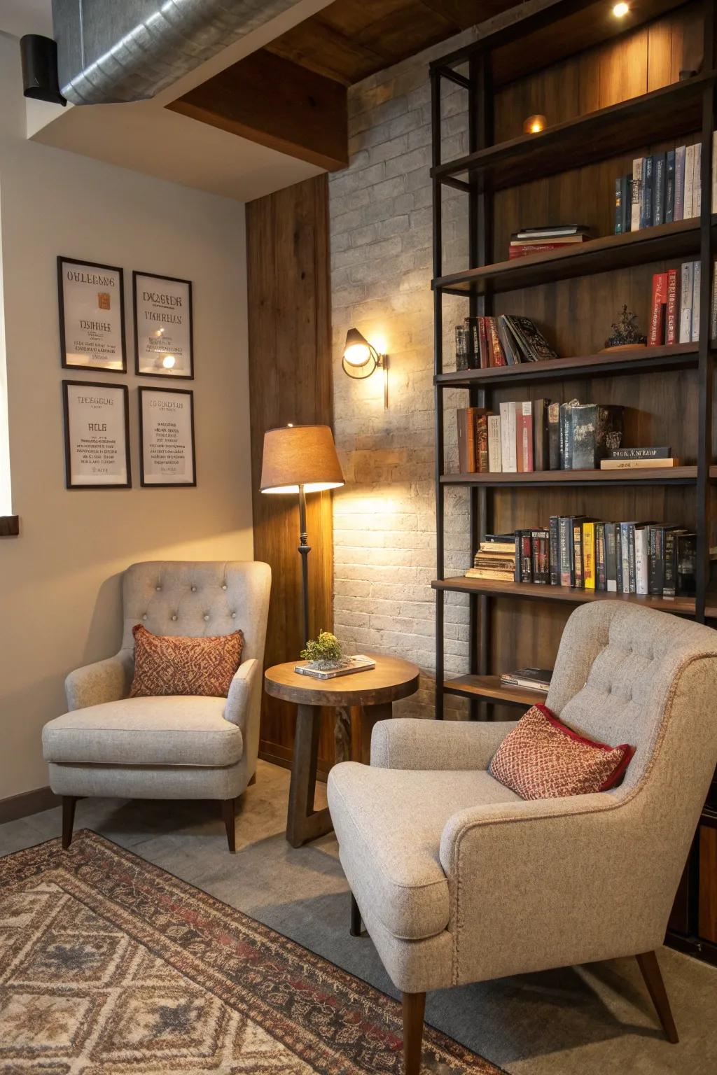 This design seamlessly blends use with style for a stunning reading nook.