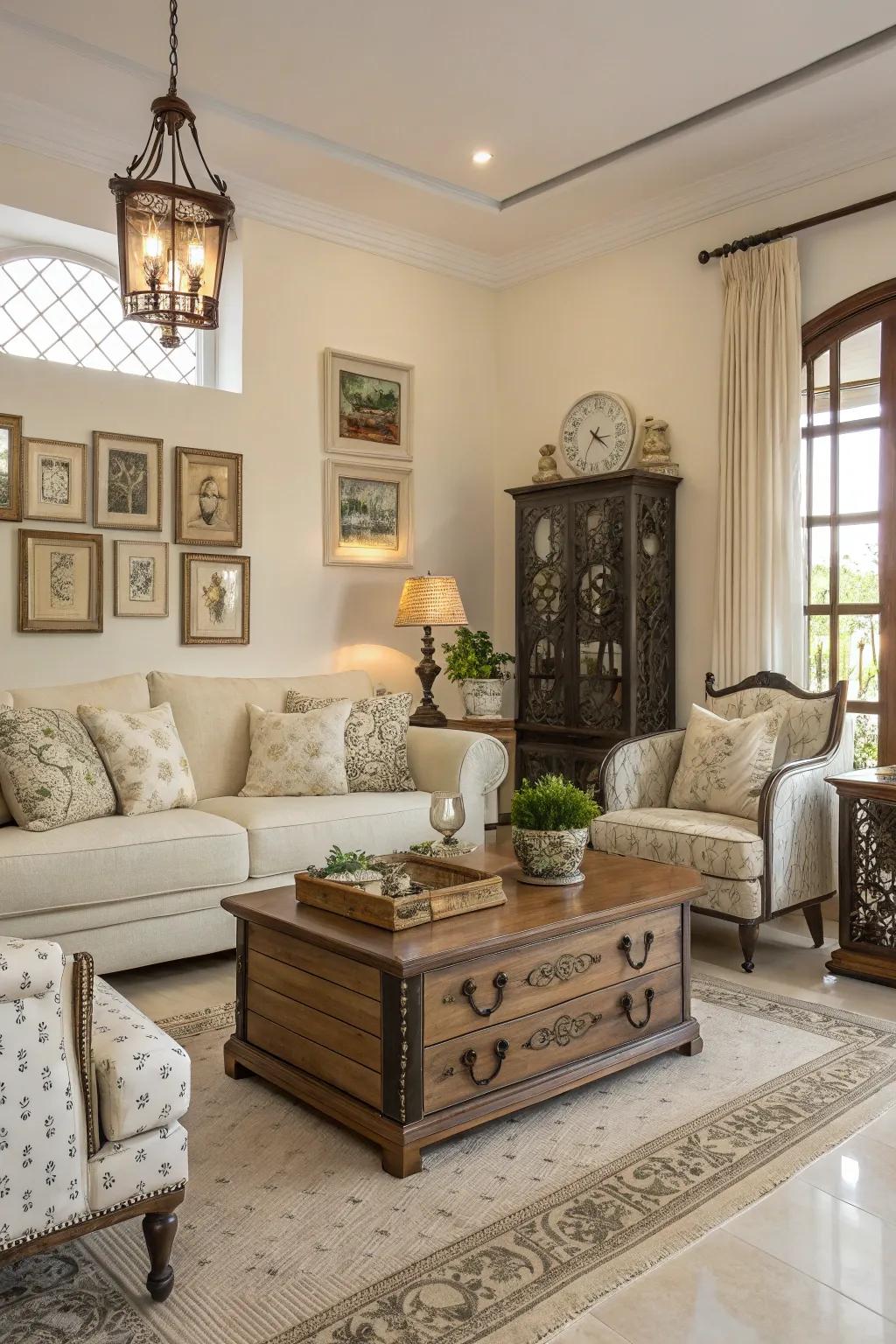 A blend of vintage and modern elements enriches cream interiors.