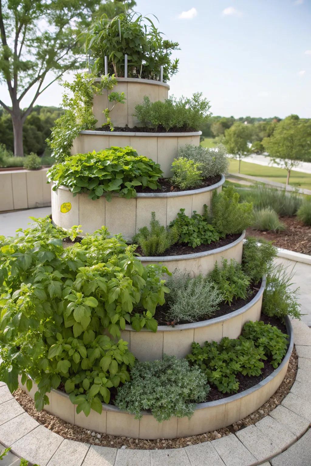 An herb spiral maximizes space and accessibility in your garden.