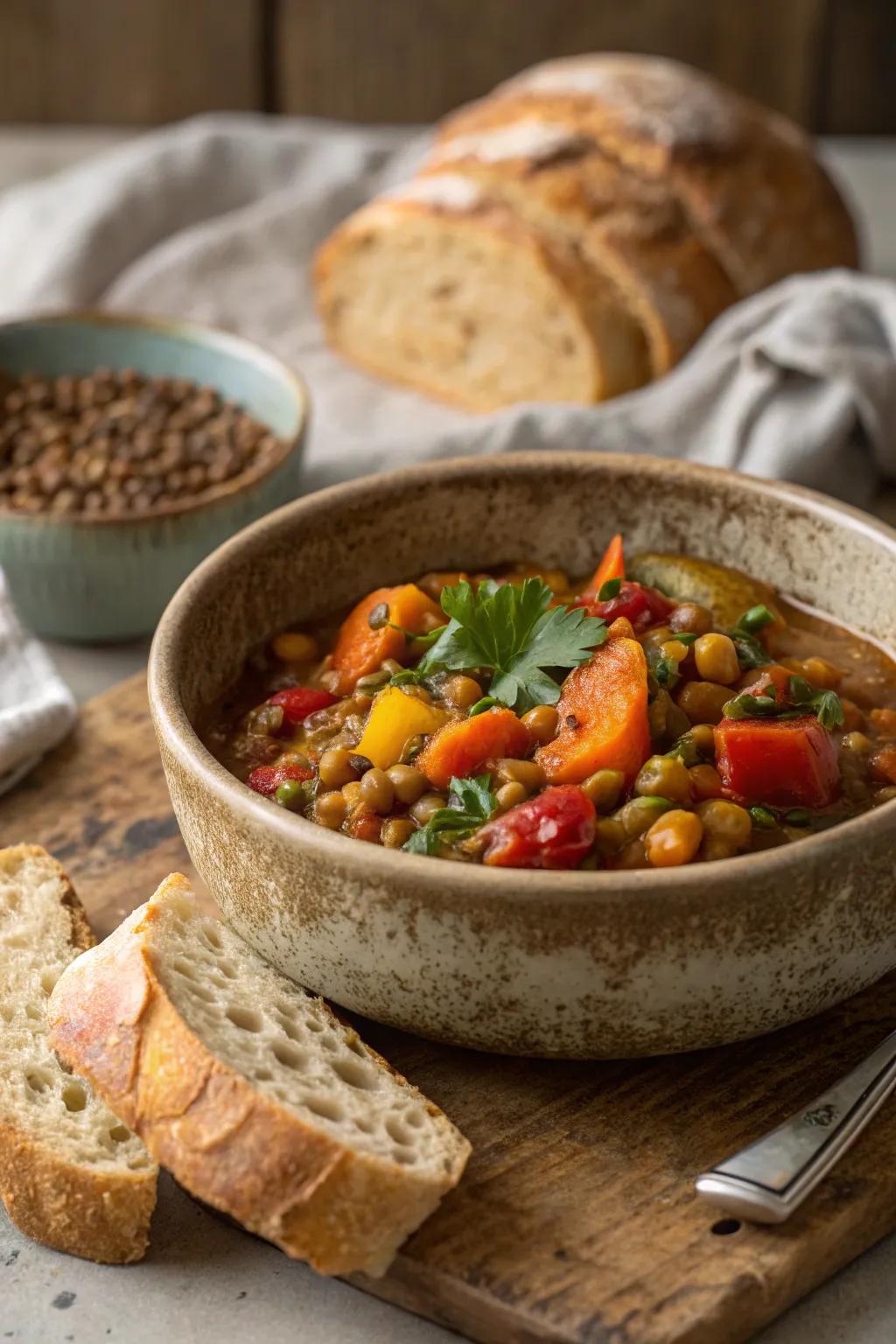 A comforting spiced lentil and vegetable stew.