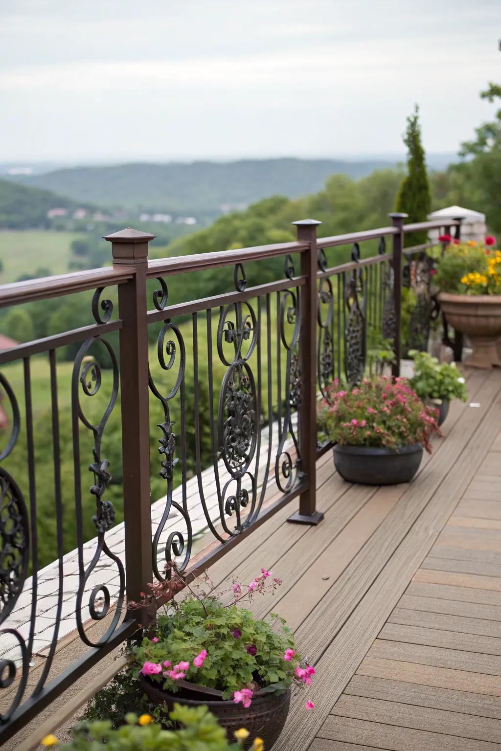 Intricately designed railings add elegance and flair to this patio.