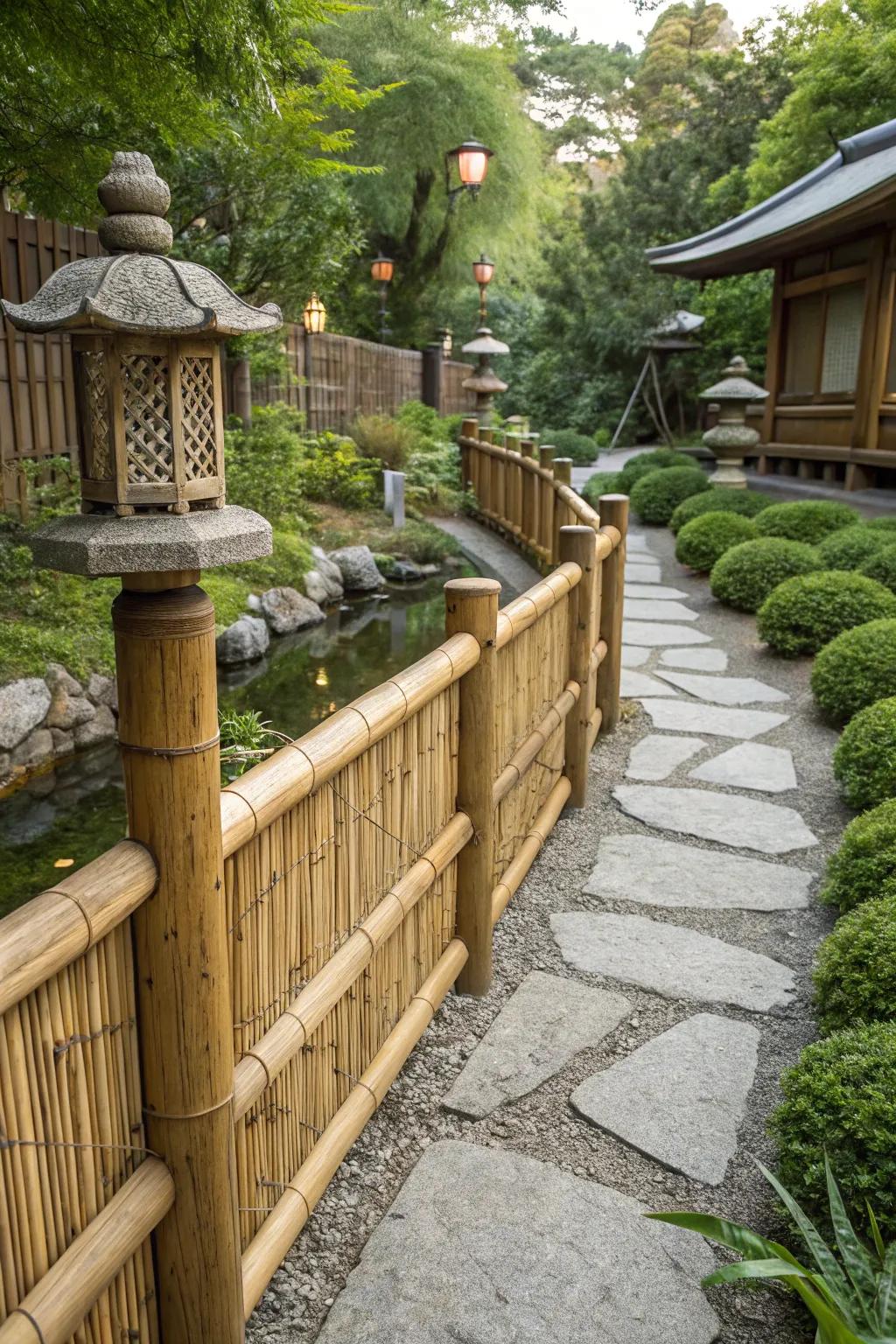 Bamboo accents infuse an exotic flair into timber fences.