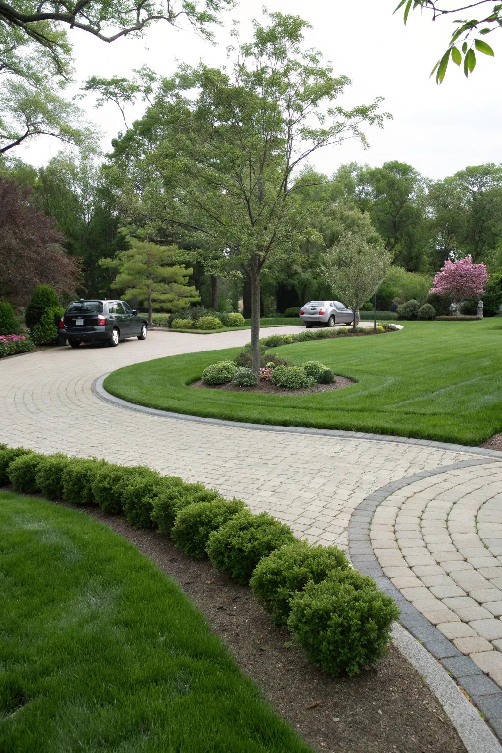 A green driveway that harmonizes with the environment, offering a fresh and natural appeal.