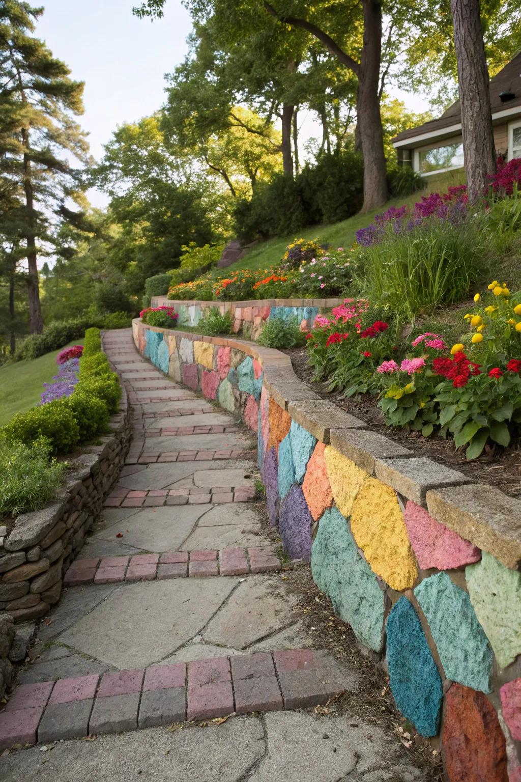 Colorful walls add a playful touch to any garden.