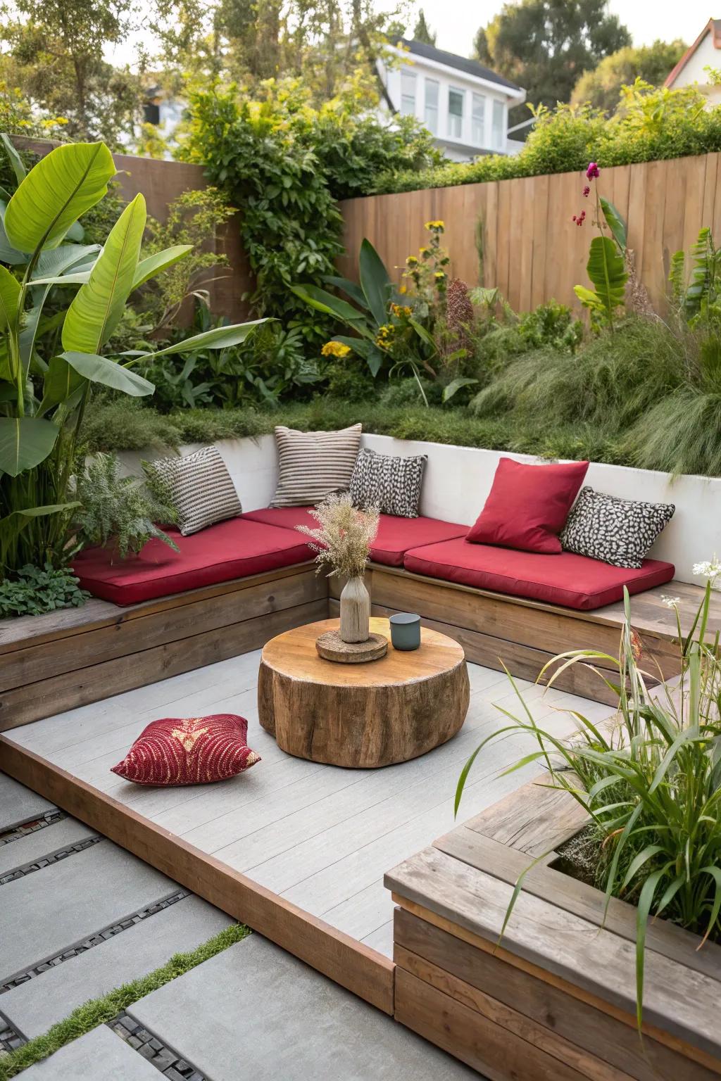 Transform your backyard into a tranquil oasis with a sunken seating area, where minimalist design meets Boho charm.