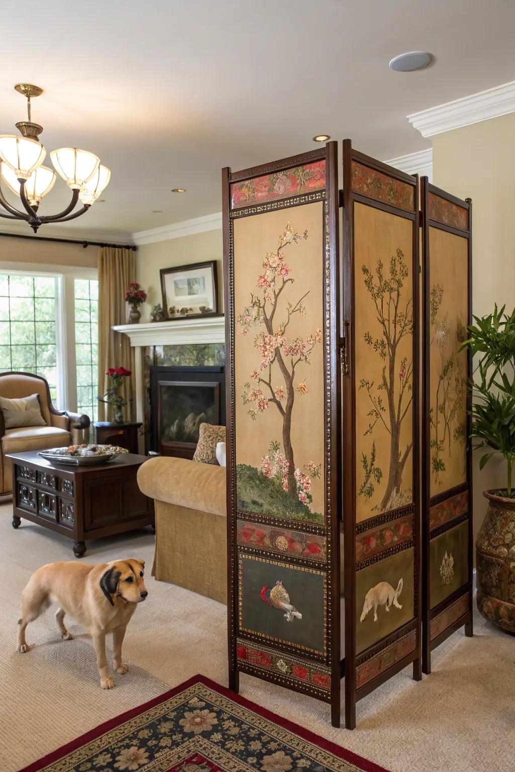 Folding screens offer timeless elegance and functionality.