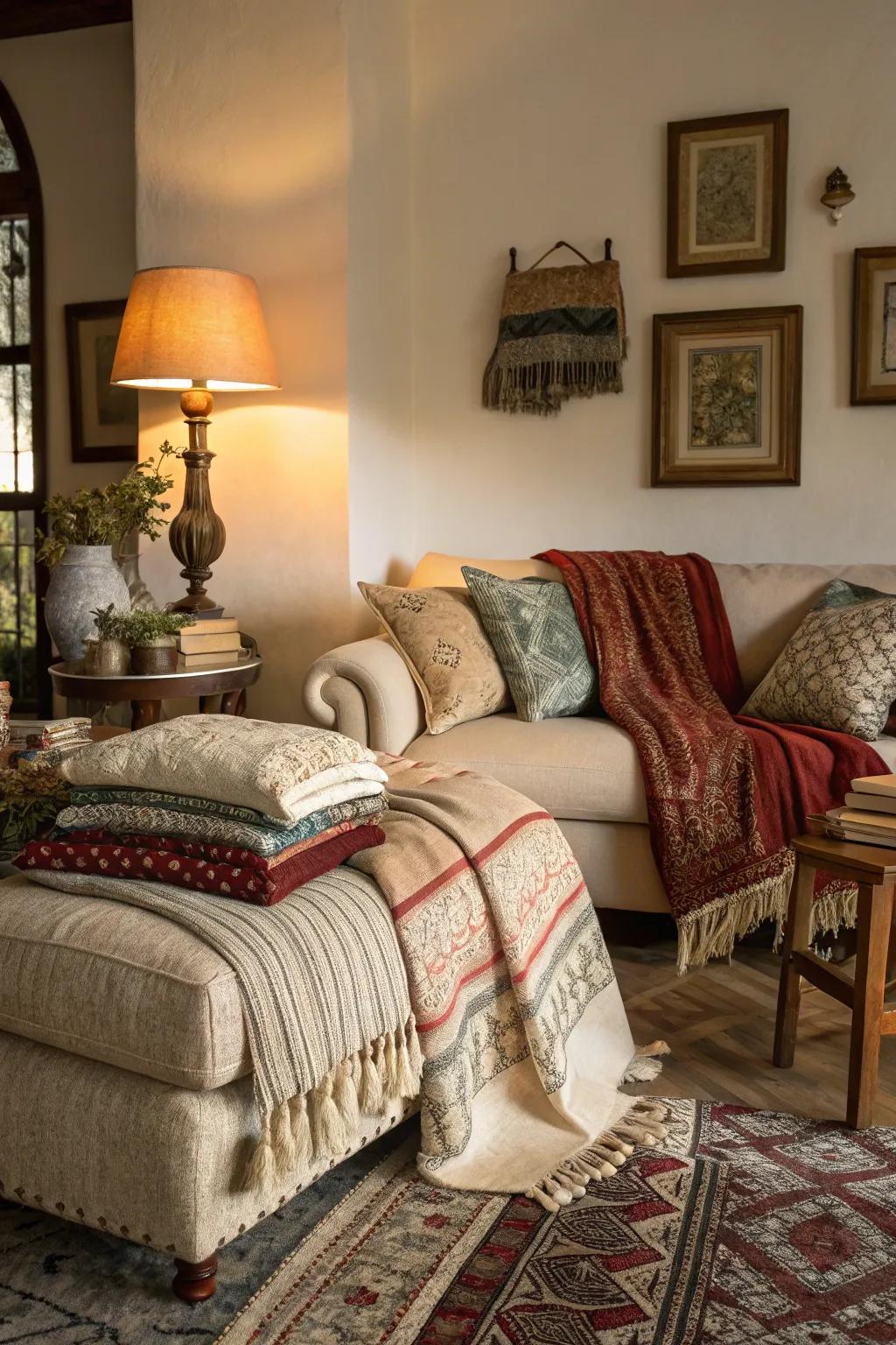 Texture layering brings warmth and comfort to the double parlor.
