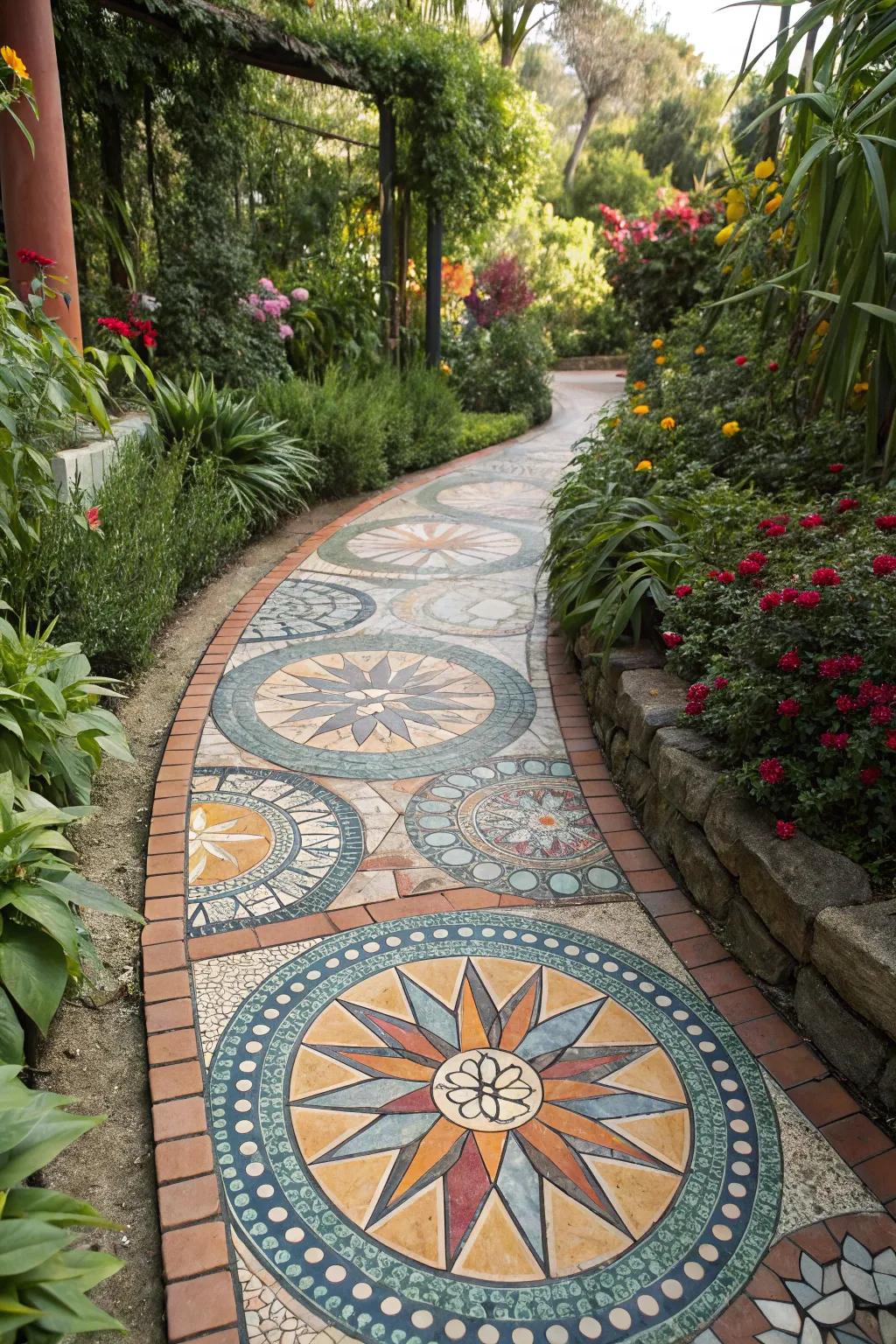 A colorful mosaic path that sparks creativity.
