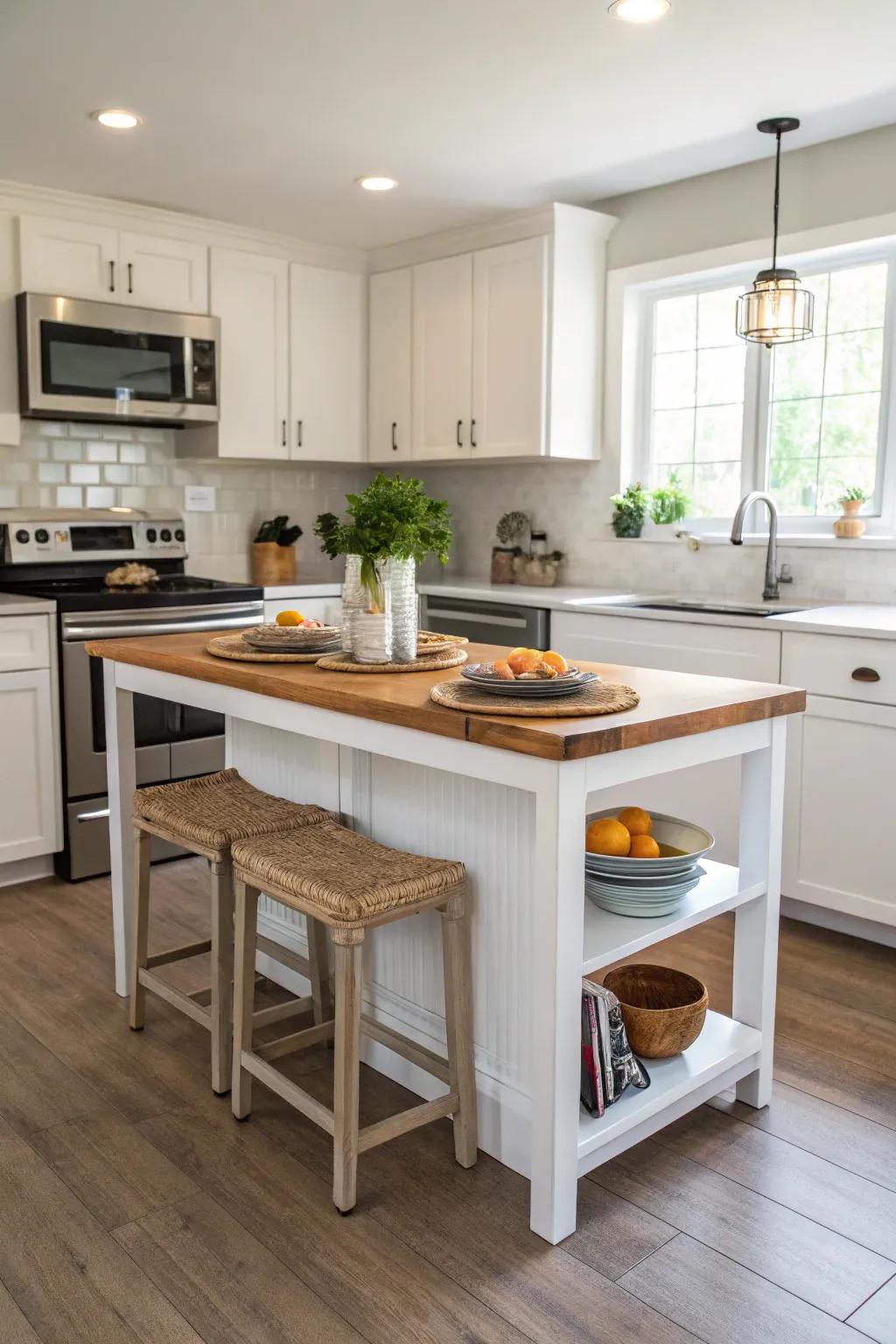 A convertible island ideal for limited spaces.