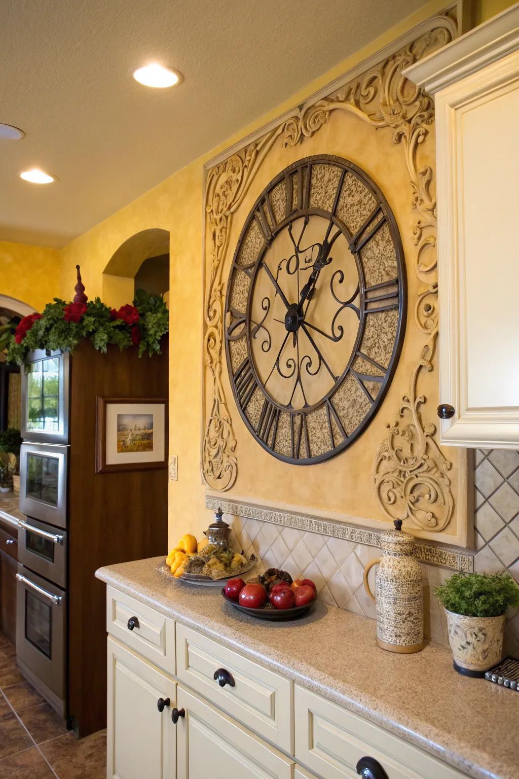 A large clock adds a stylish and practical touch to your kitchen.