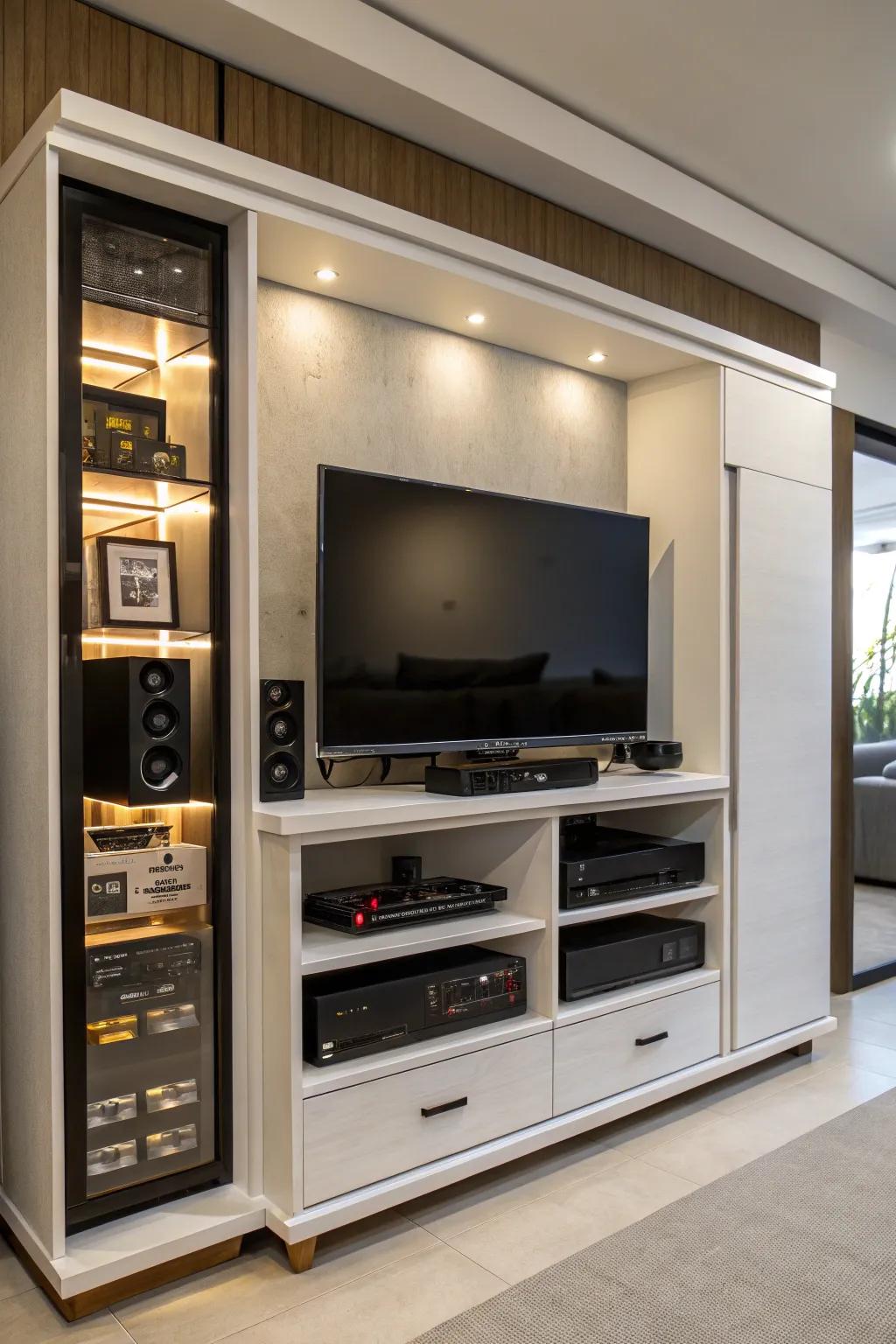 An entertainment hub providing innovative concealment methods.