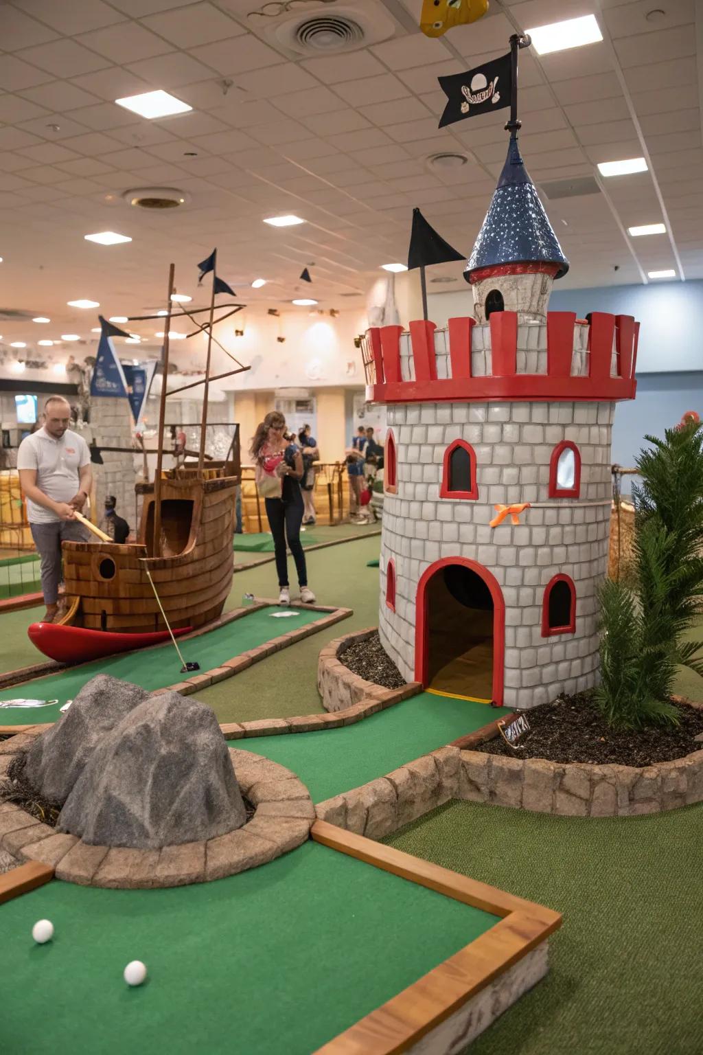Enjoy a vibrant mini golf course from the comfort of your residence for continuous fun.