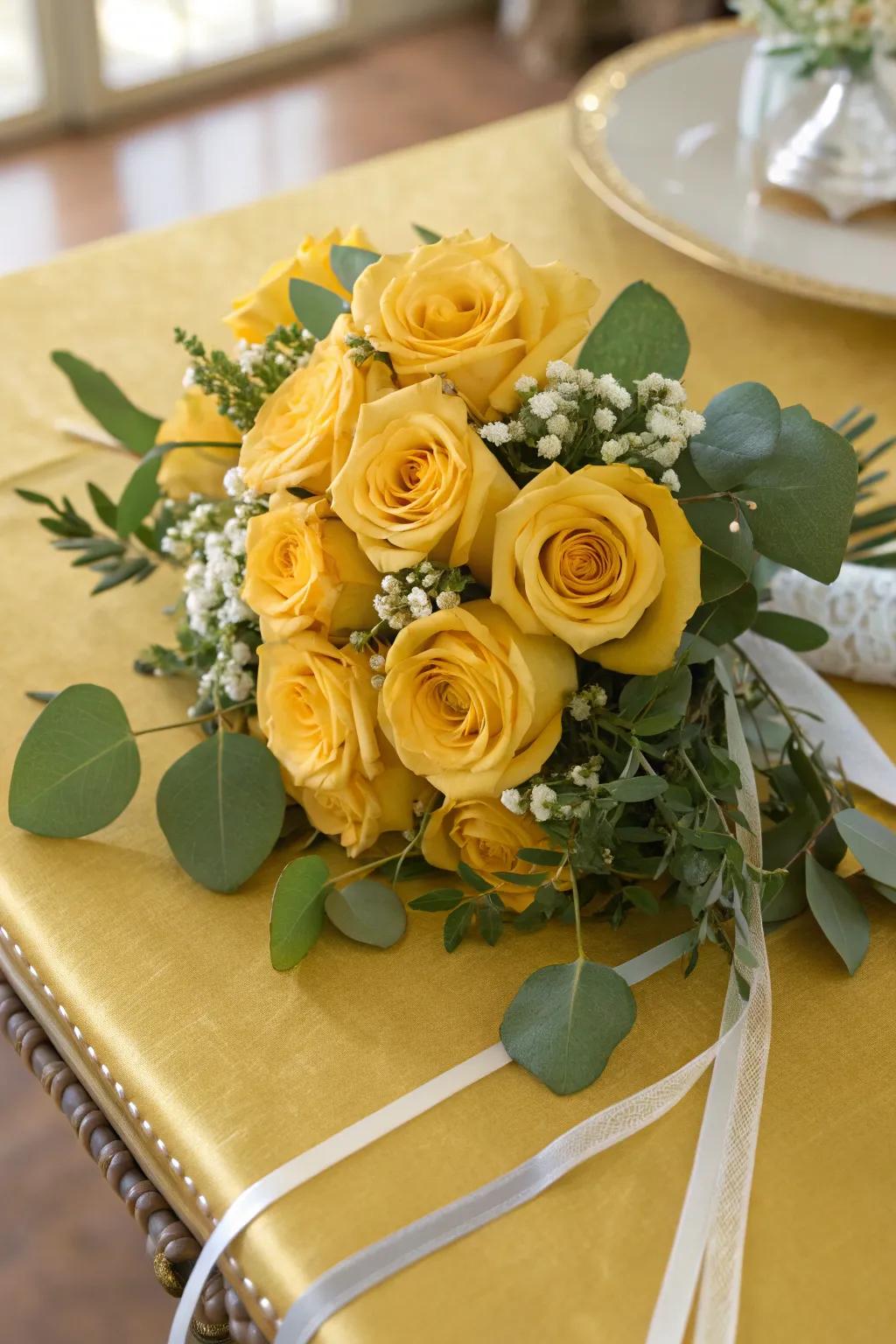 Mustard roses bring a touch of golden opulence to fall weddings.