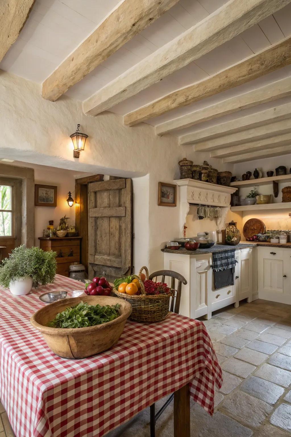 Extend the farmhouse charm with chalk-coated overhead beams.