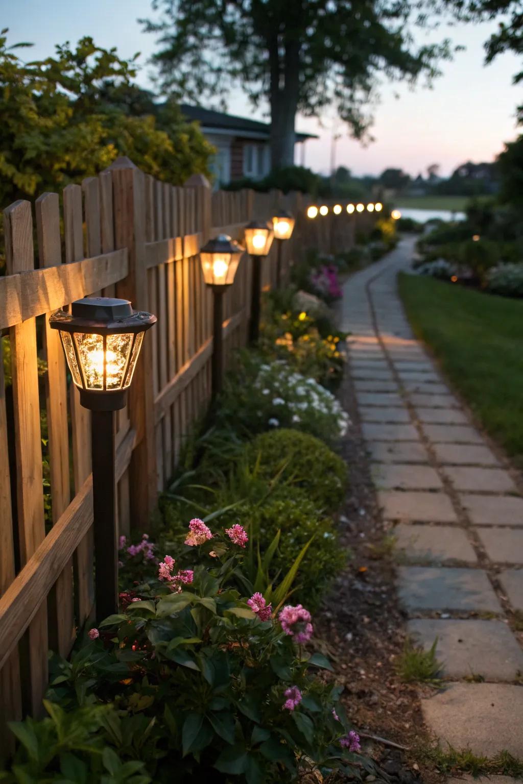 Solar light ornaments brighten your fence and conserve energy.
