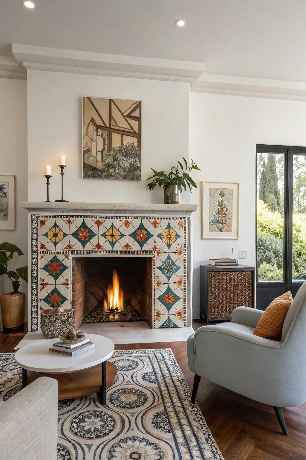 Patterned designs bring a modern creative touch to your fireplace.