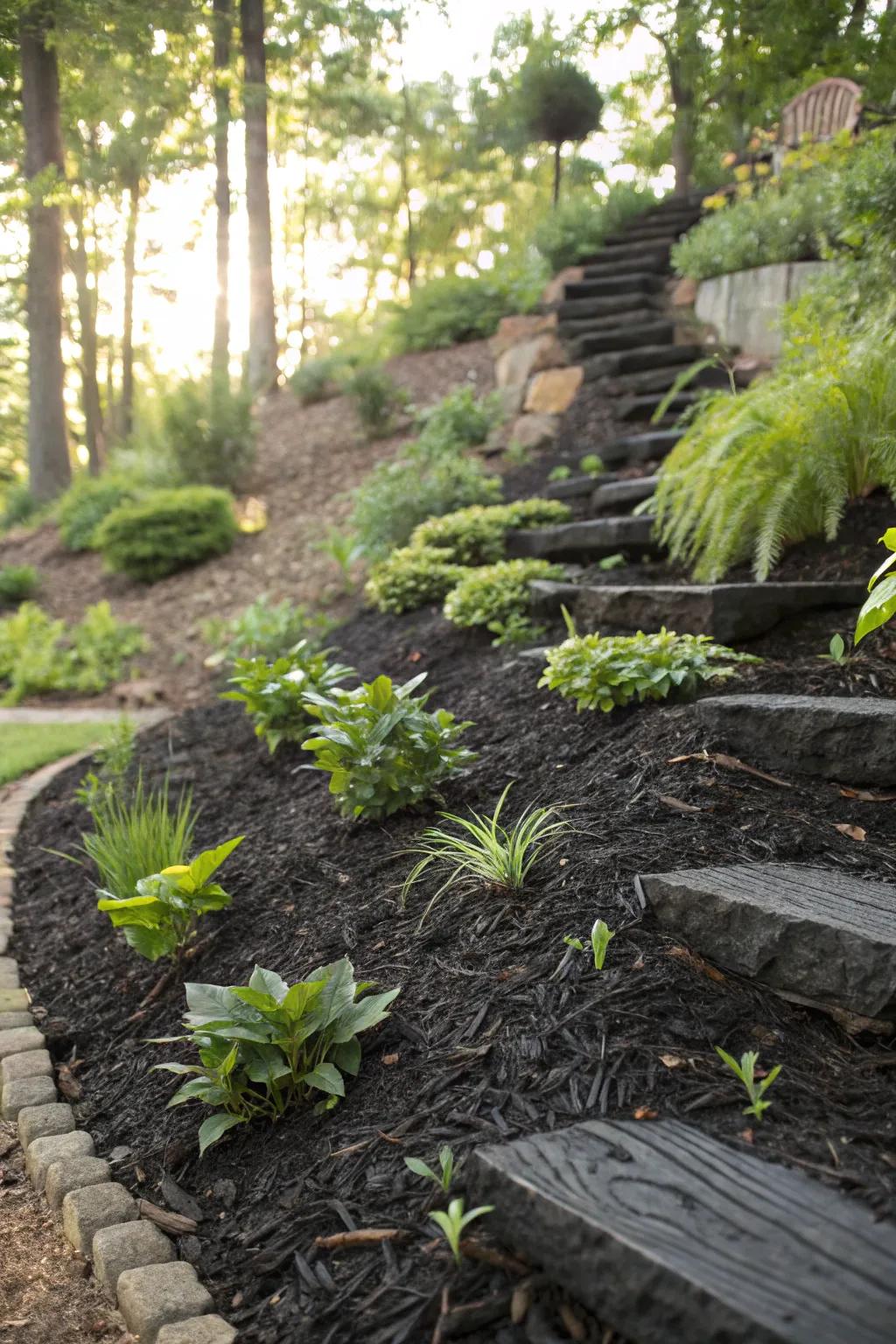 Tiered ground cover levels add depth to your garden.