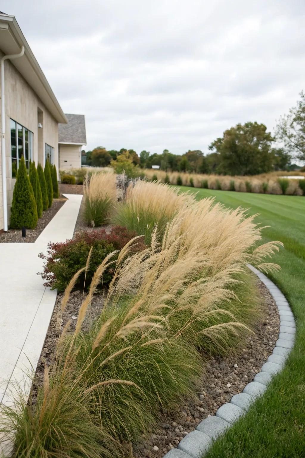 Grasses offer a minimalist and elegant look.
