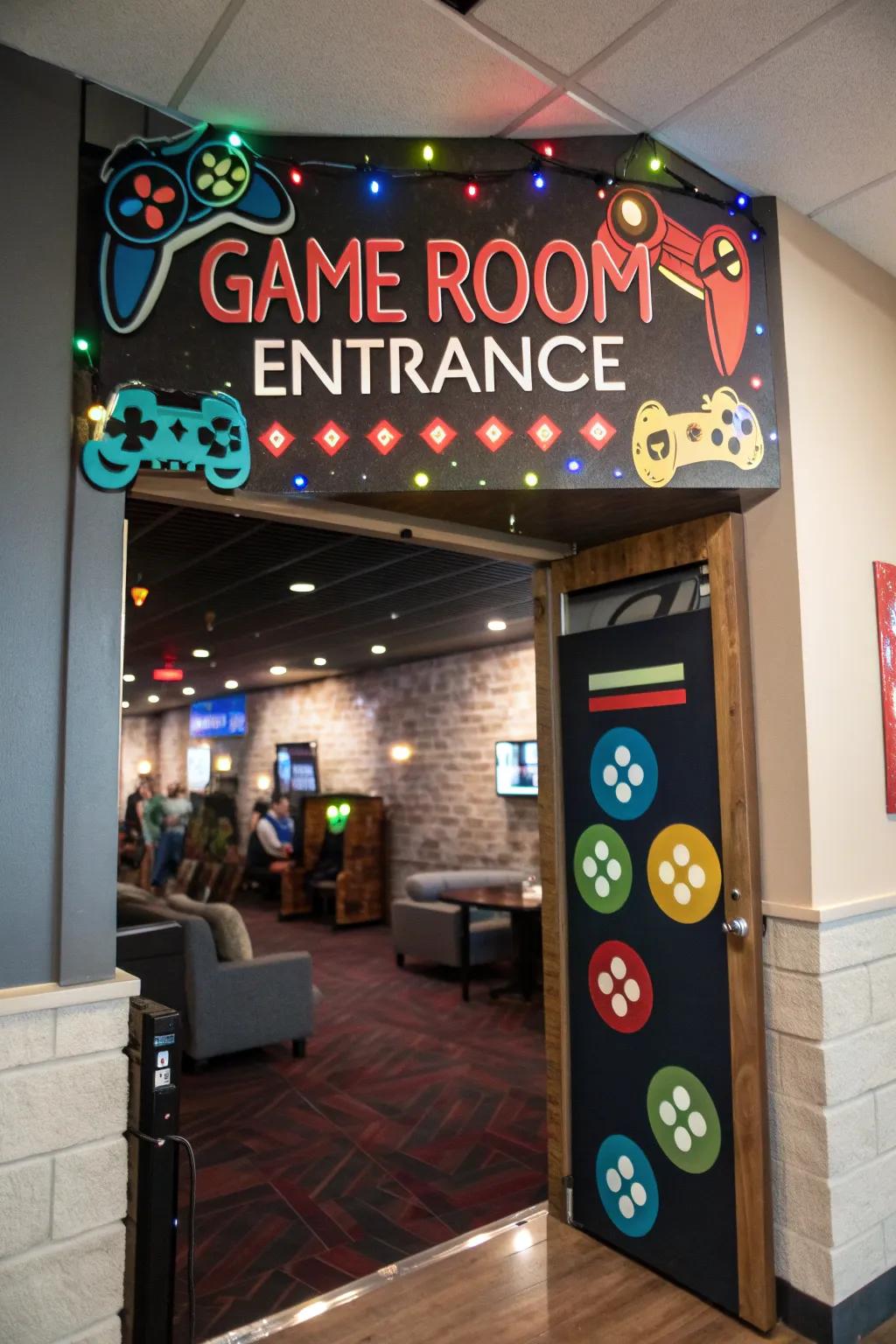 Personalized signs add a welcoming touch to any game room.