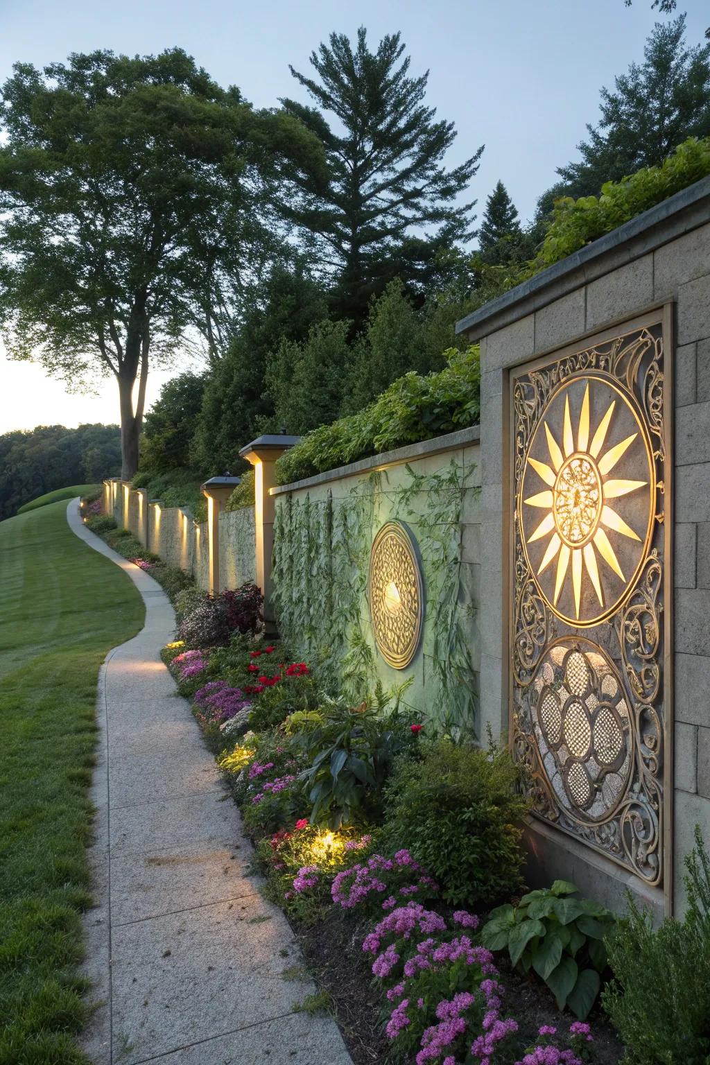 Elevate your garden with illuminated wall art.
