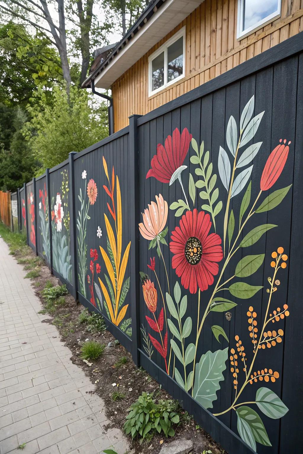 Transform your garden space with a stunning floral mural that adds color and charm year-round.