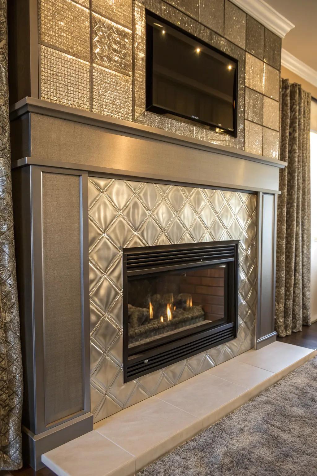 Transform your fireplace with bold, unexpected materials for a touch of refined elegance.