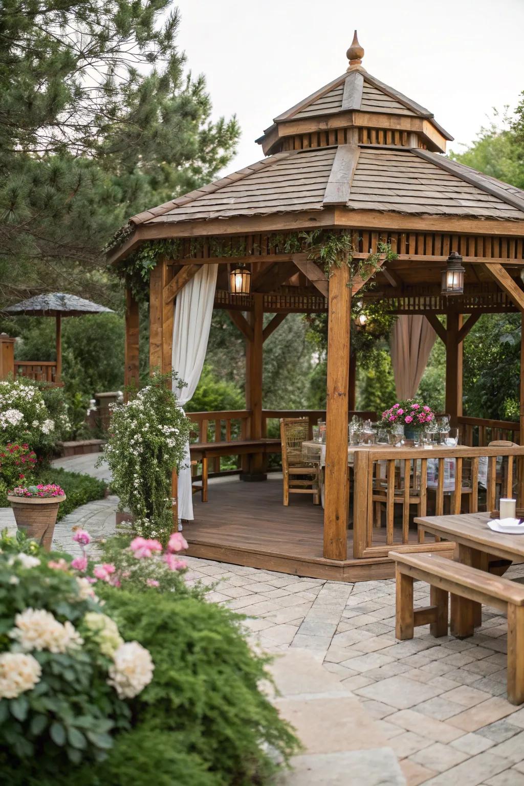 Rustic furniture offers a cozy, inviting atmosphere.