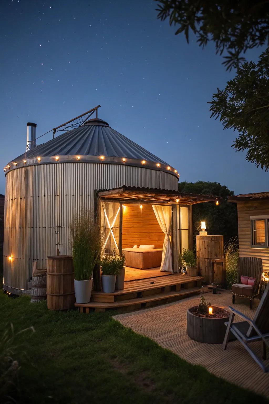 Transform your evenings with a stunning grain bin hot tub hideaway under the stars.