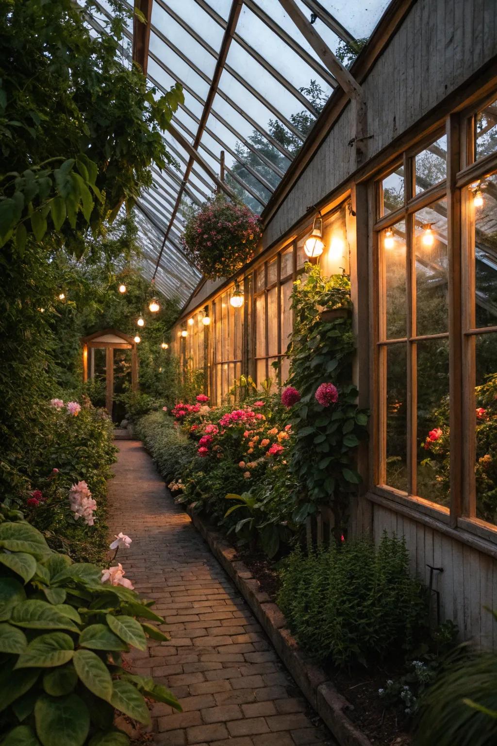 Atmosphere illumination introduces a magical element to a greenhouse setting.