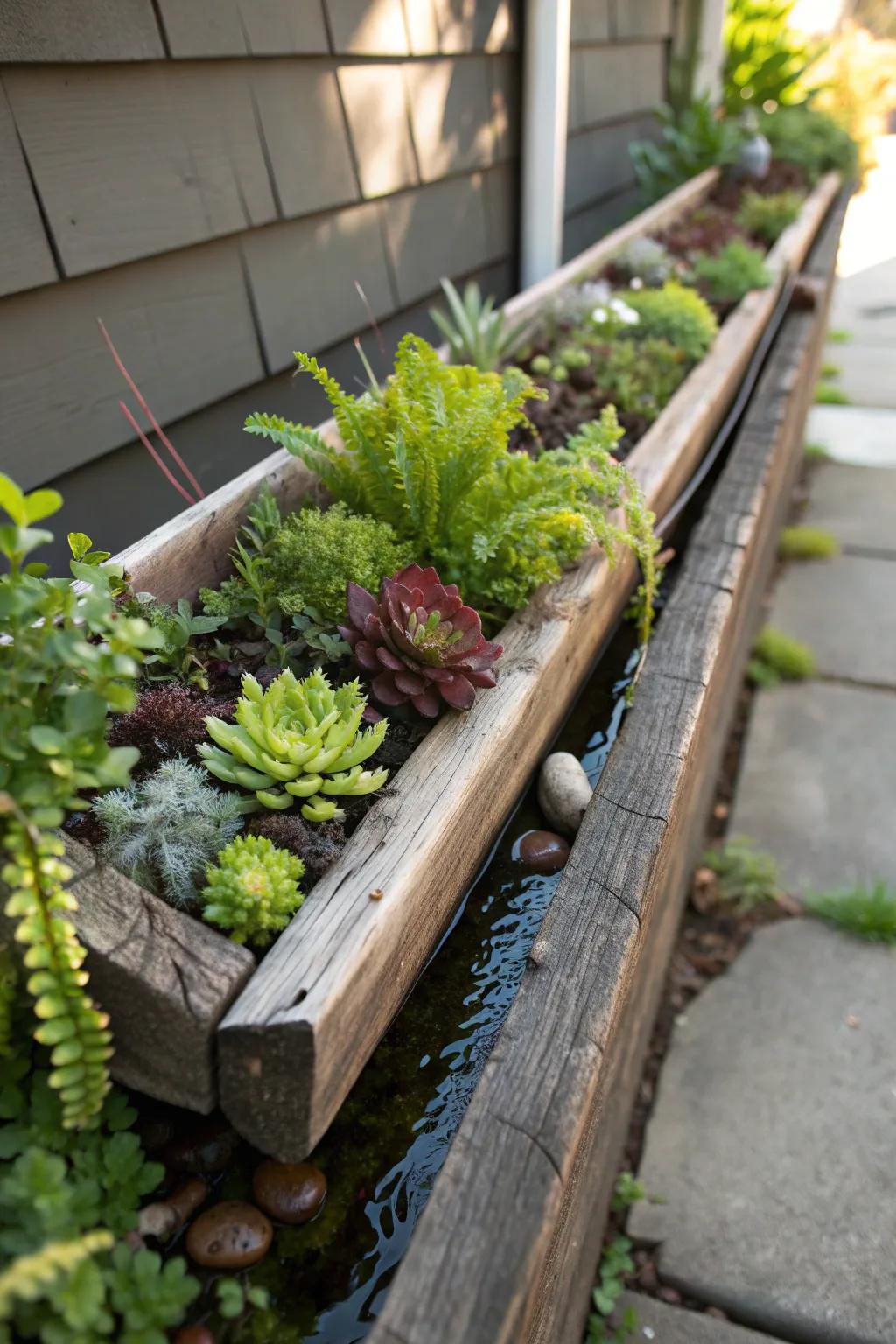 Elevate your space with a handcrafted gutter garden – where nature meets craftsmanship.