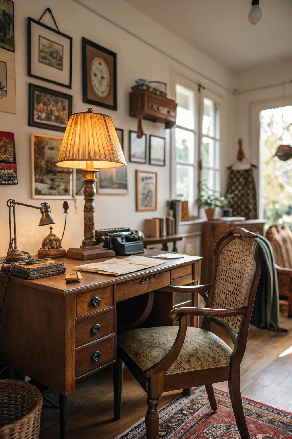 Vintage finds bring charm and character to your home office.