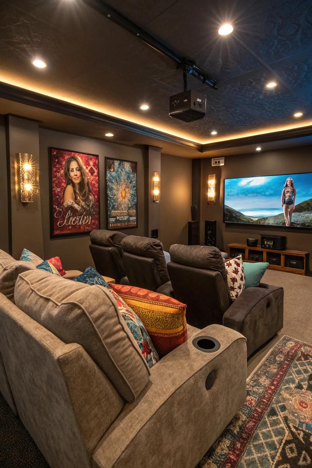 Customized chairs add a personal touch to your home theater.