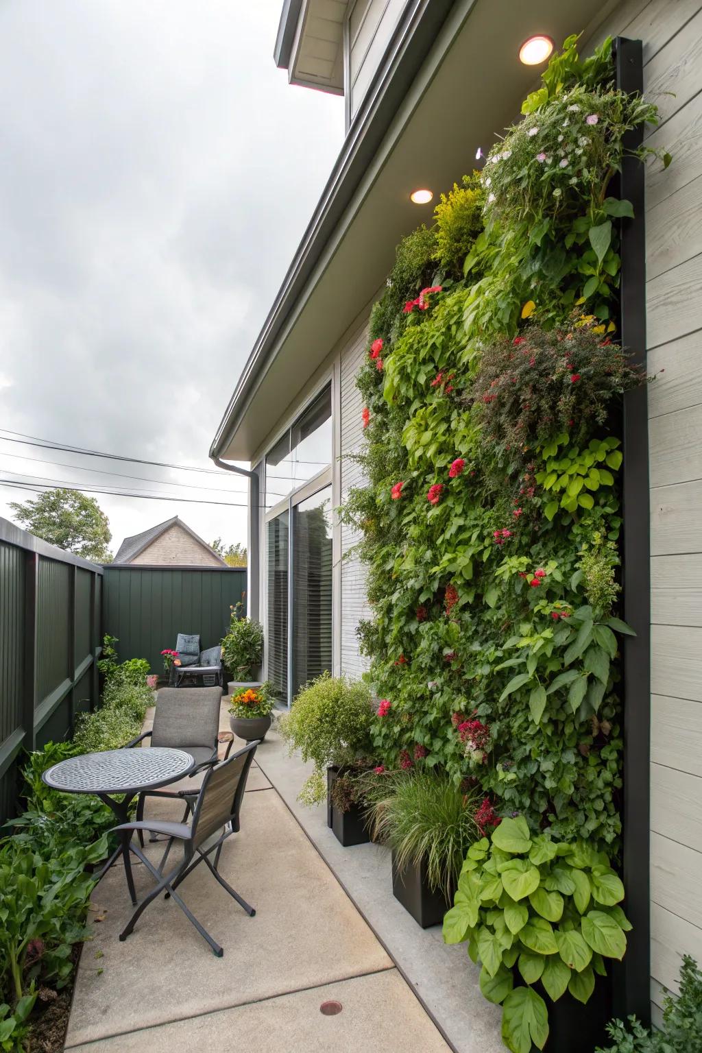 Vertical gardens expand greenery in compact spaces.