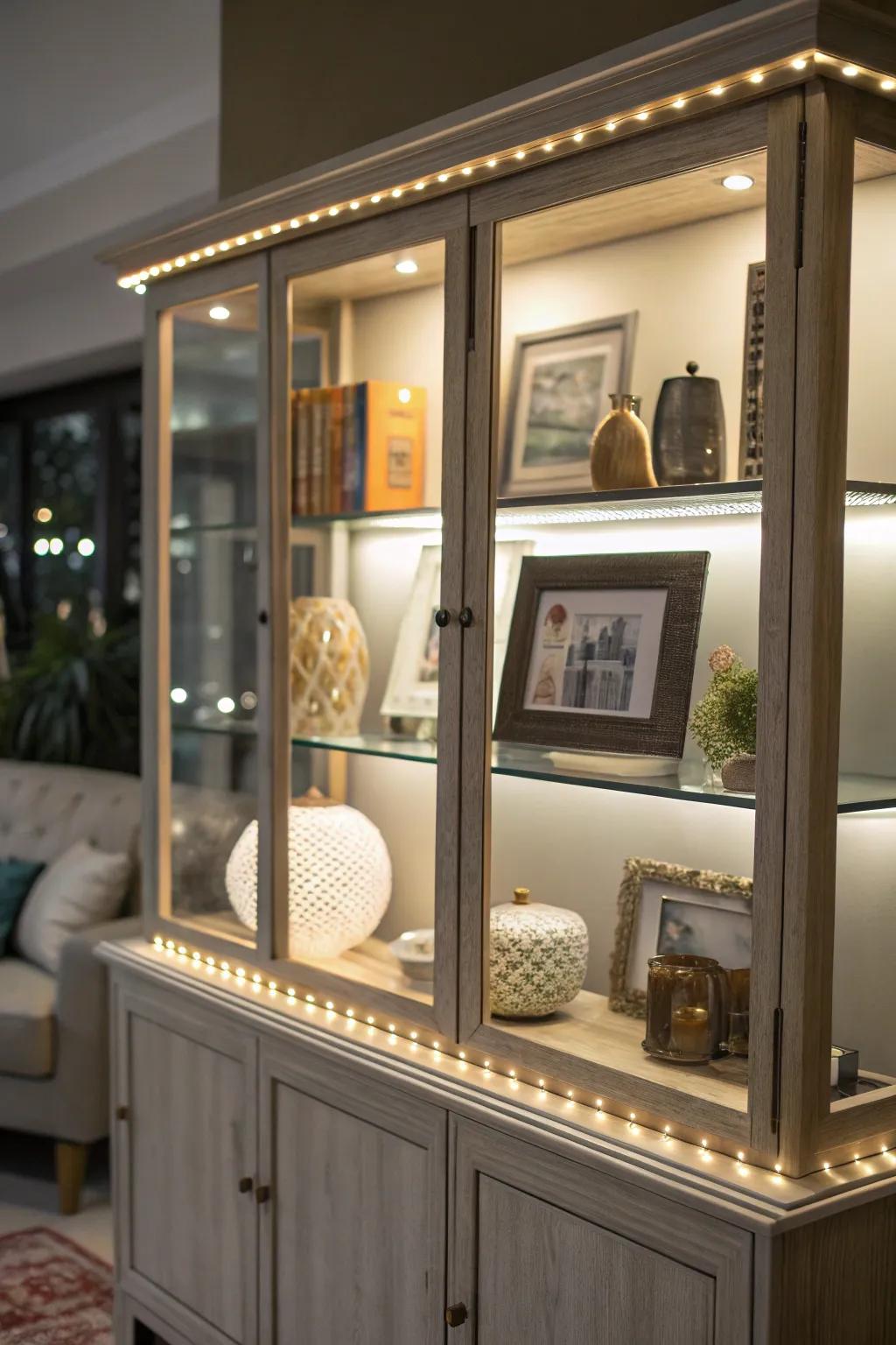 Illuminate your treasures with a lit hutch top.