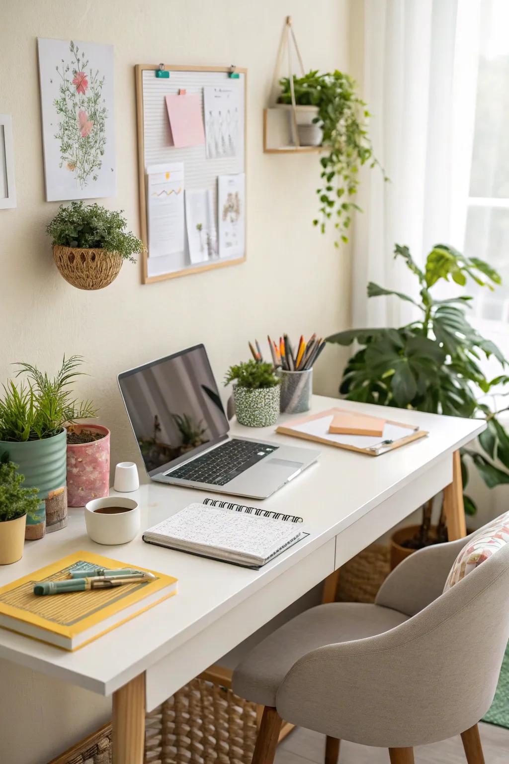 Enhance your desk with a touch of green for increased productivity.