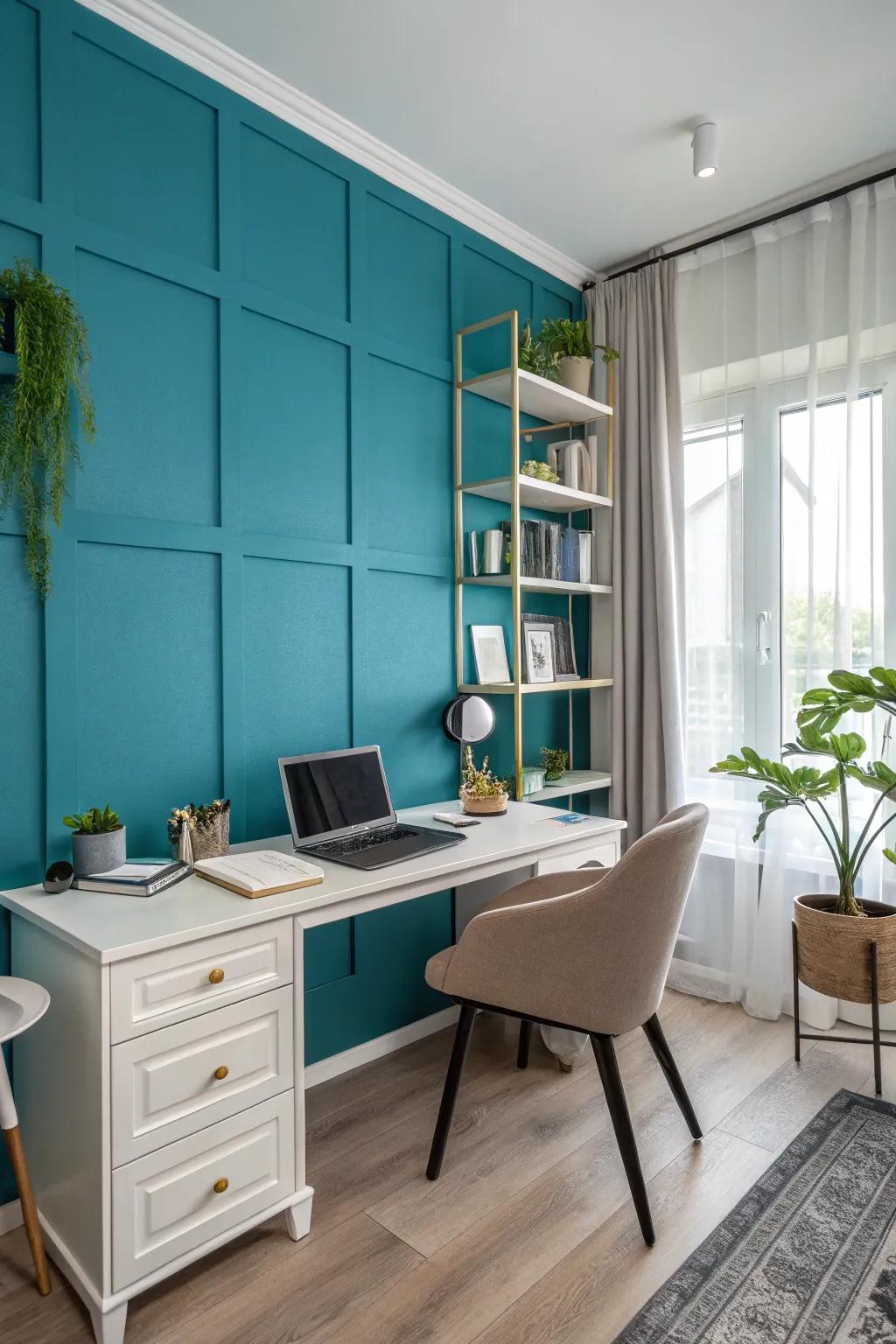 A bold accent wall creates a stunning focal point.